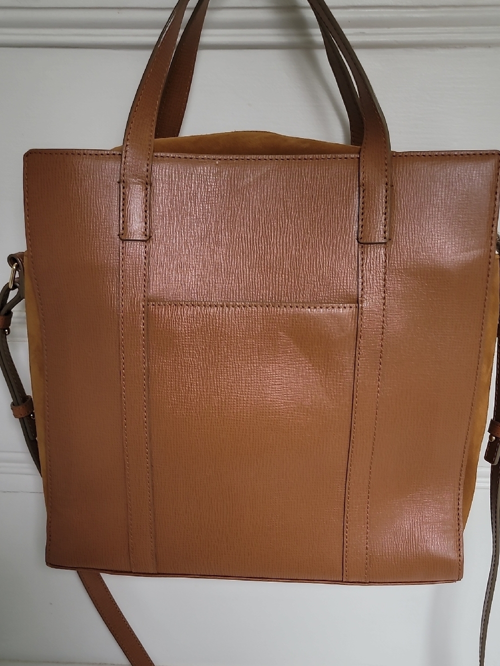 Lodis RFID Leather Tote Tan Crosshatch & Suede Large Zip Work Bag - Picture 7 of 12